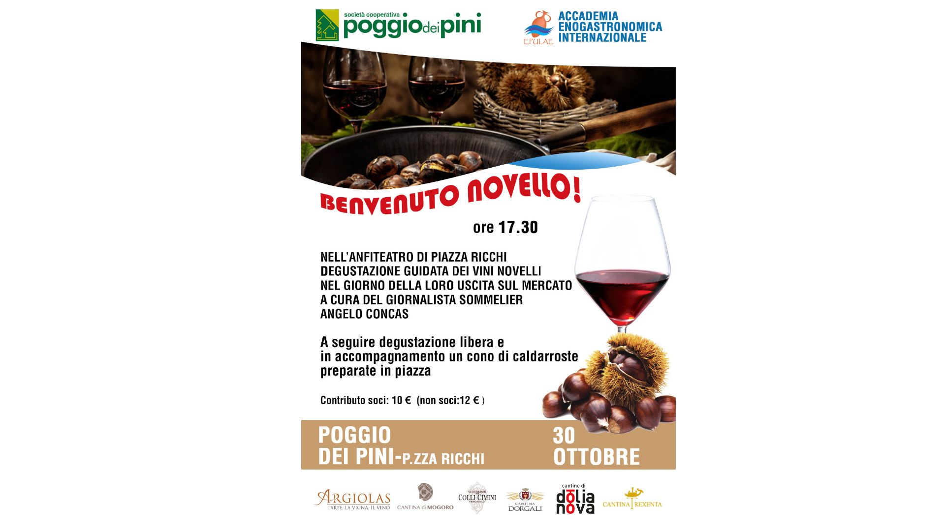 “Benvenuto Novello” Il 30 ottobre alle 17.30 a Poggio dei Pini “Capoterra” (CA)